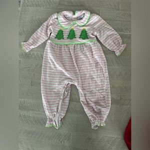 Marie Nicole Lime & Pink Embroidered Christmas Trees Comprise 12/18 Months